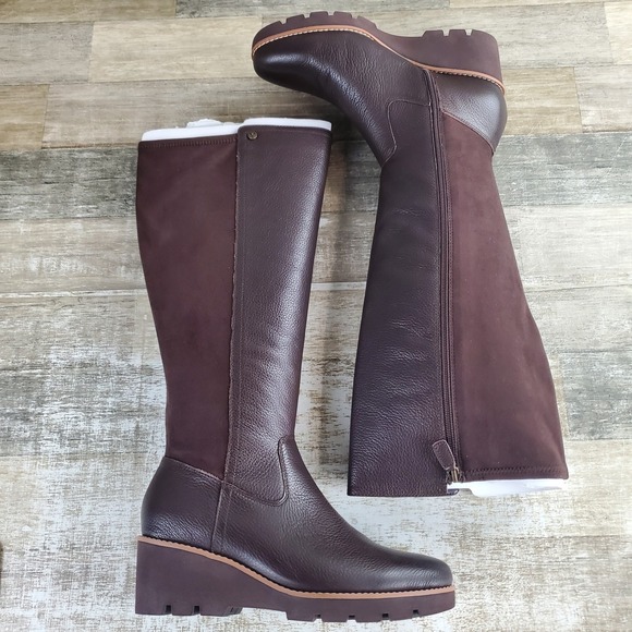Vionic Ashland Womens Knee High Tall Wedge Boots Sz 9.5 W Chol Ganache Leather
